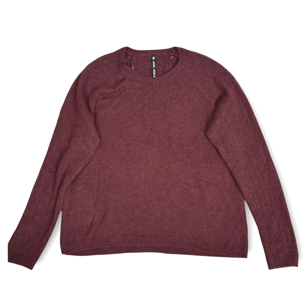KUHL Women Sweater‎ Sonata Pointelle Burgundy XL Soft Knit Crew Neck Long Sleeve